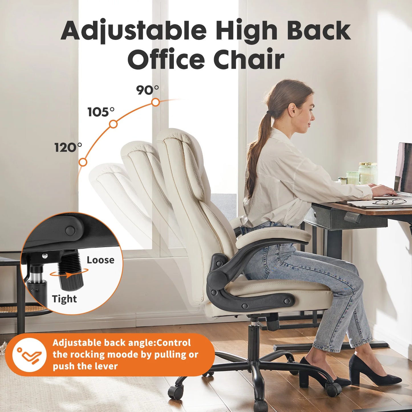 JHK Office Chair Flip-Up Arms for All-Day Comfort Durable