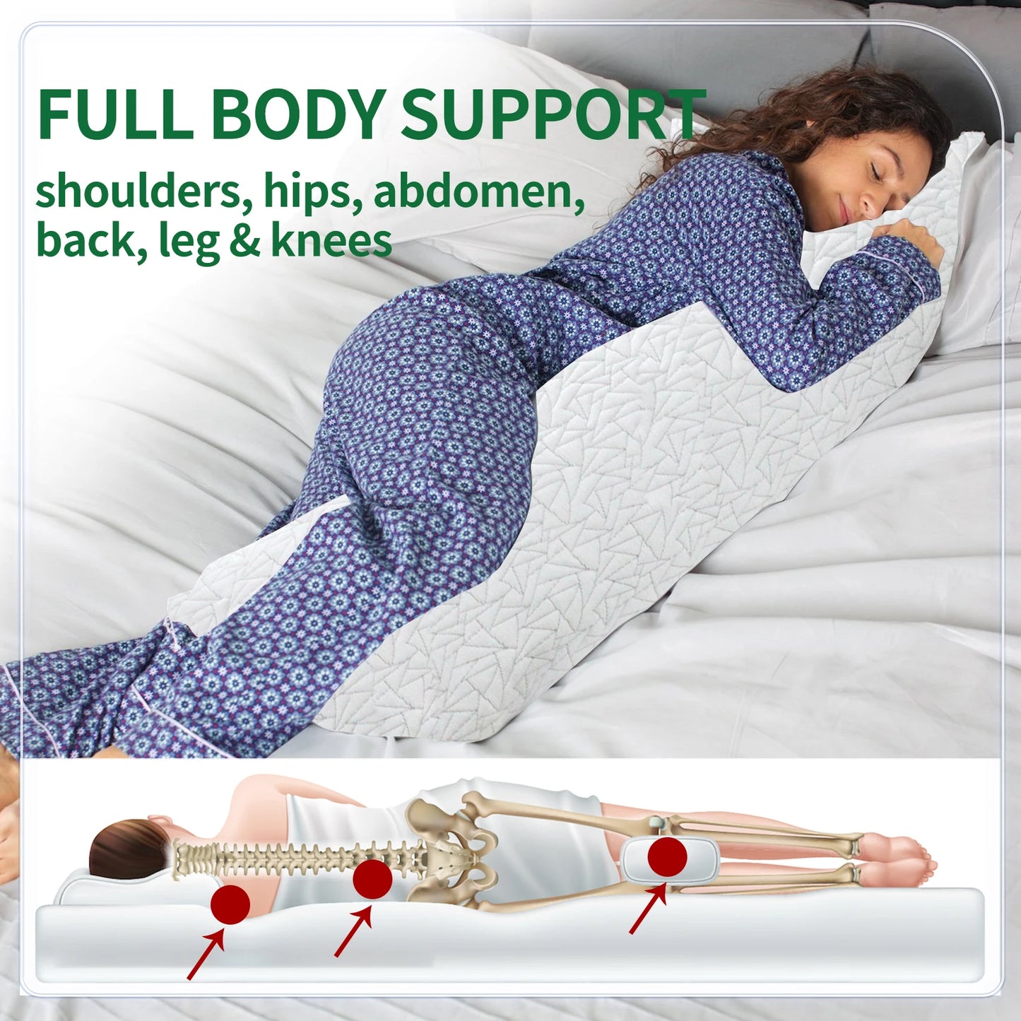 Memory Foam Body Pillow with Fluffy Support for Adults