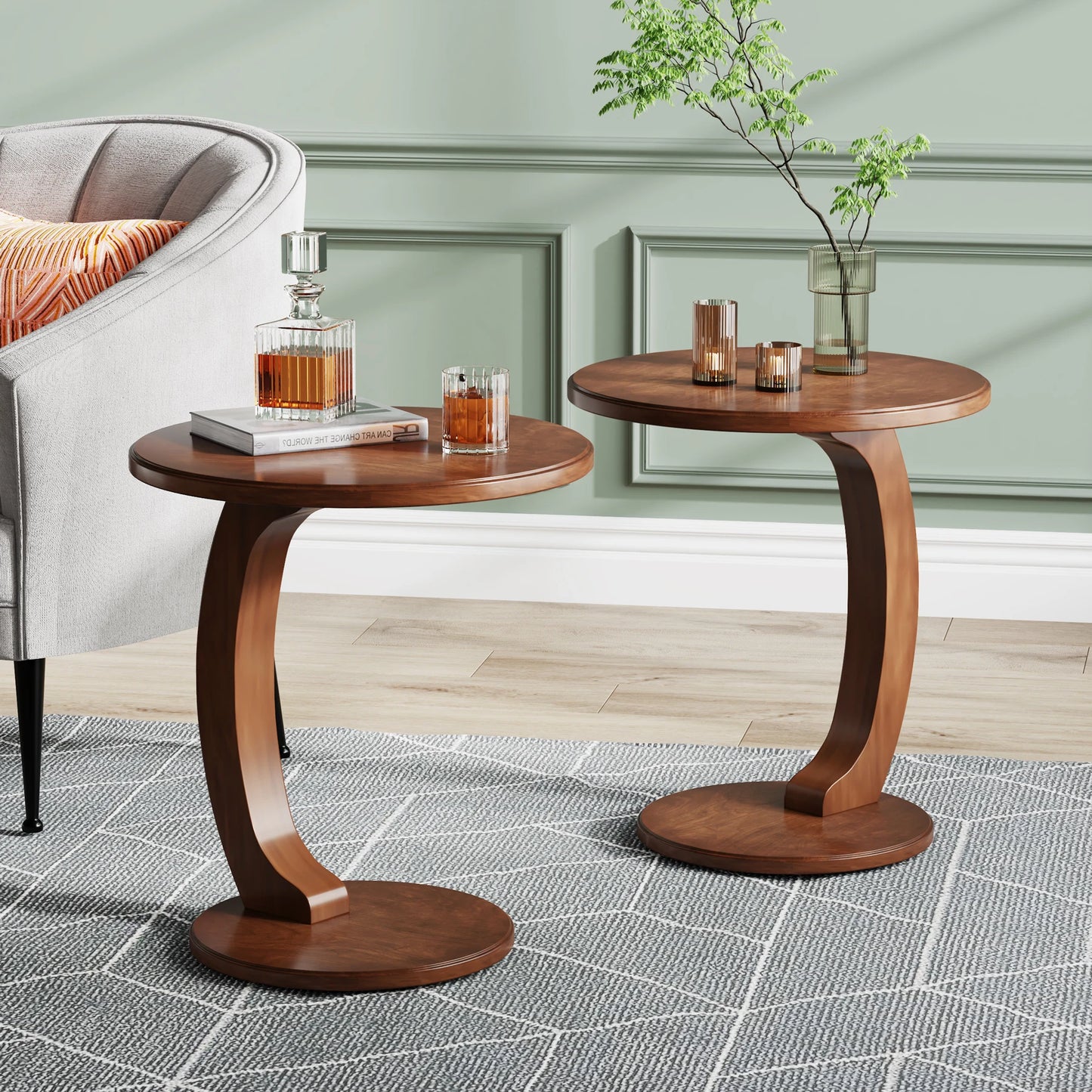 Tribesigns Round End Table Mid-Century Living Room