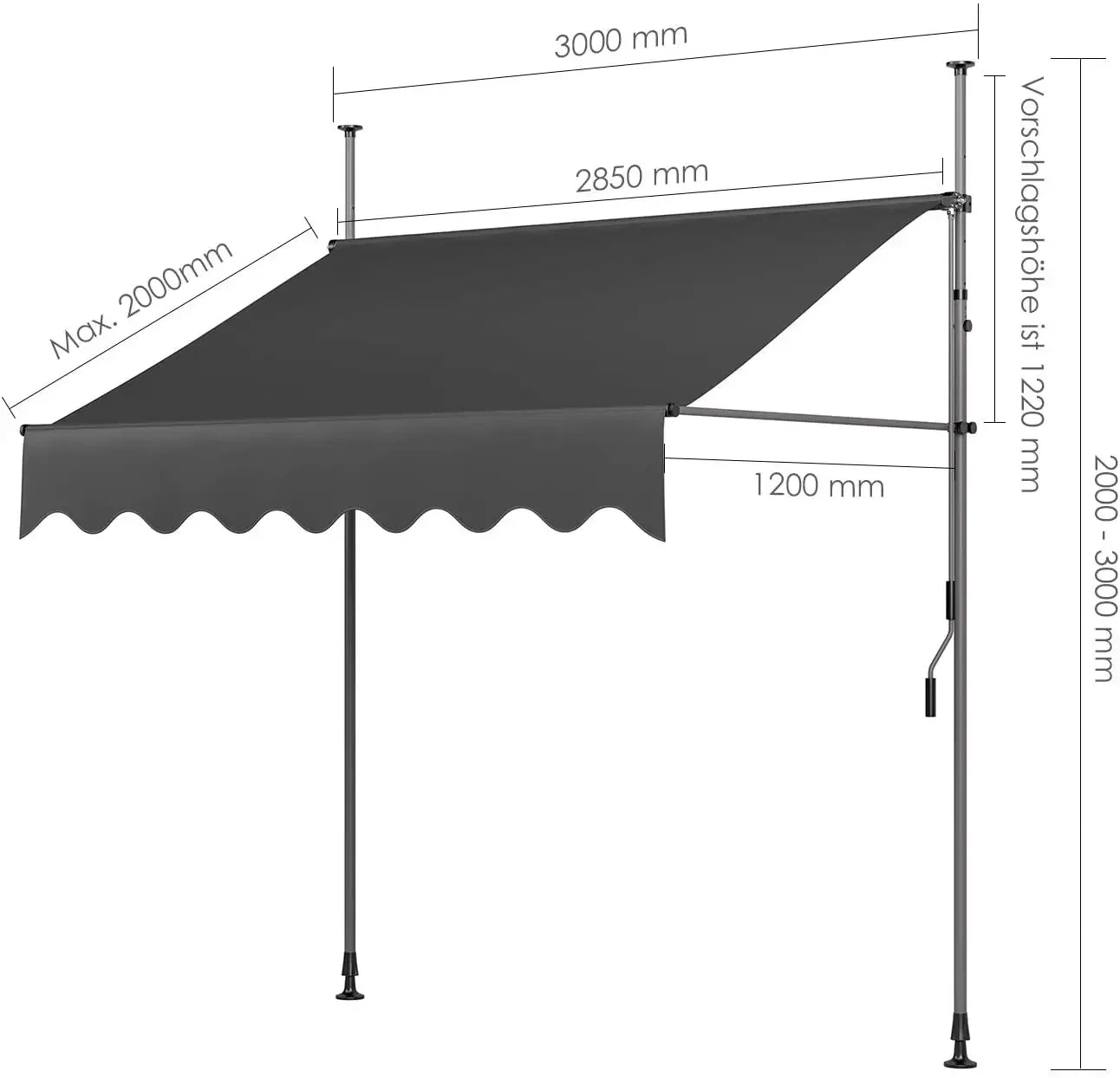 Awning Retractable Sun Shade With Hand Crank UV50 Clamp