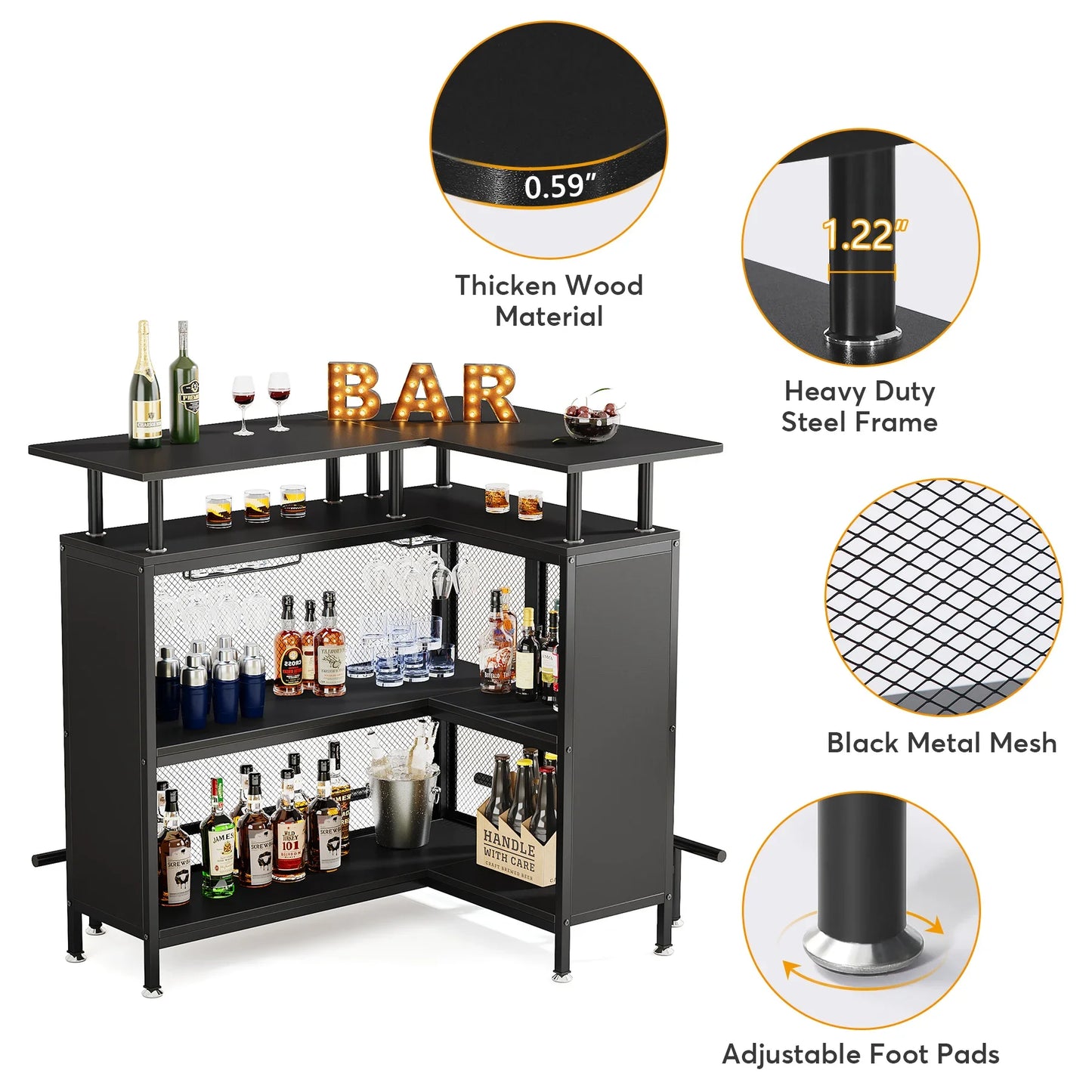 Tribesigns Home Bar Unit Iron Frame Minimalist Liquor Cabinet