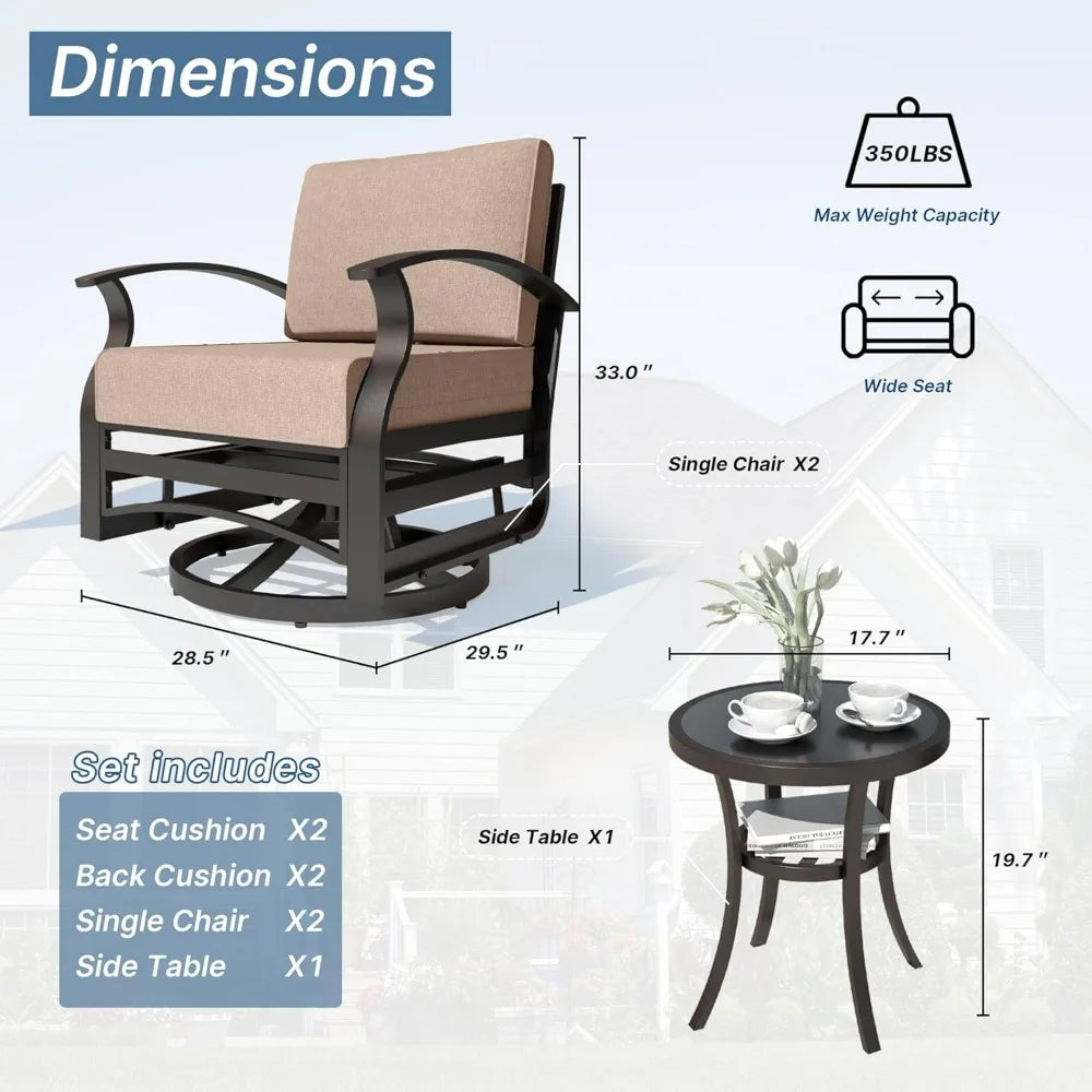 Patio Set Aluminum Swivel Rockers with Glass Table