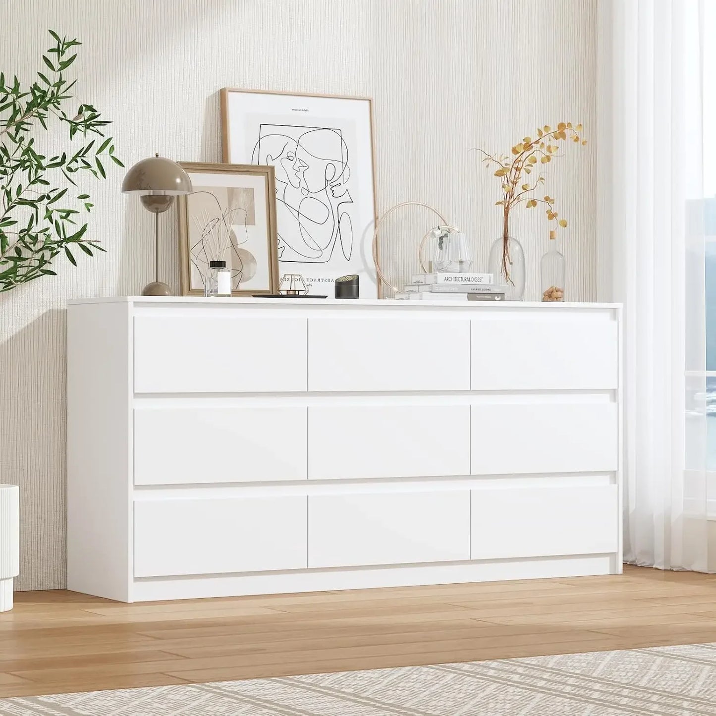 Chengwei No-Handle 9-Drawer Dresser With Oak Veneer