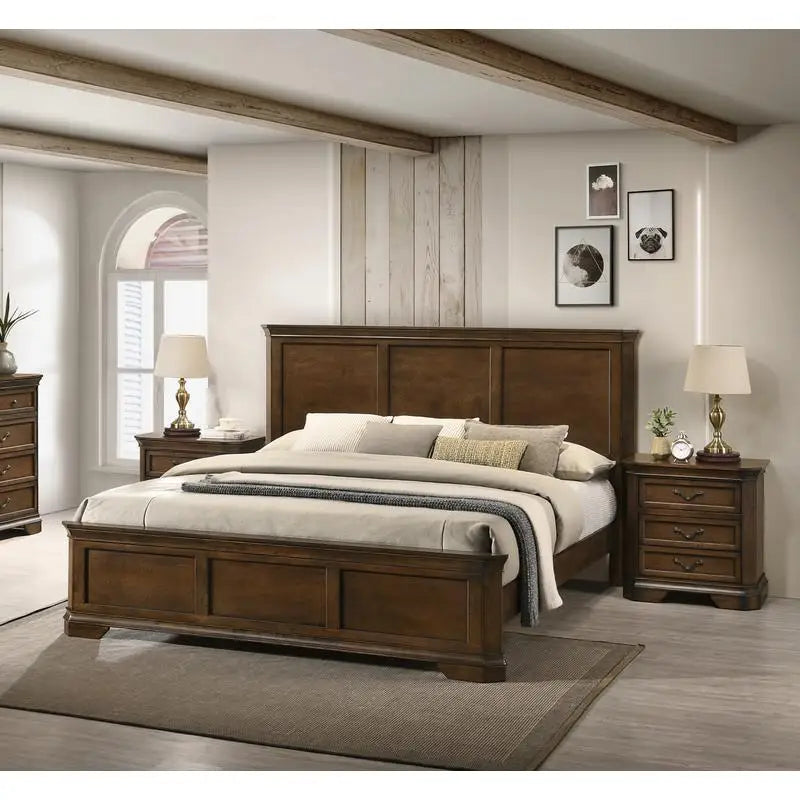 Bedroom Set Traditional 3-Piece Wood Panel Bed With Nightstands