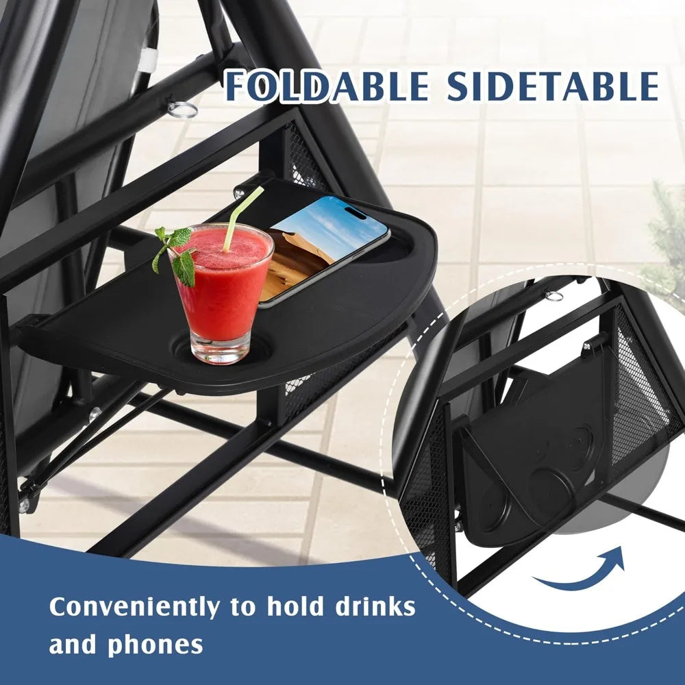 Porch Swing With Canopy And Stand In Powder Coated Metal