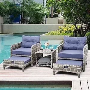 PAMAPIC 5-Piece Rattan Patio Furniture Set With Ottomans
