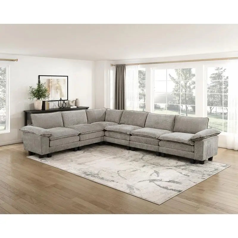 Modular Sectional Sofa Set With Plush Chenille Upholstery