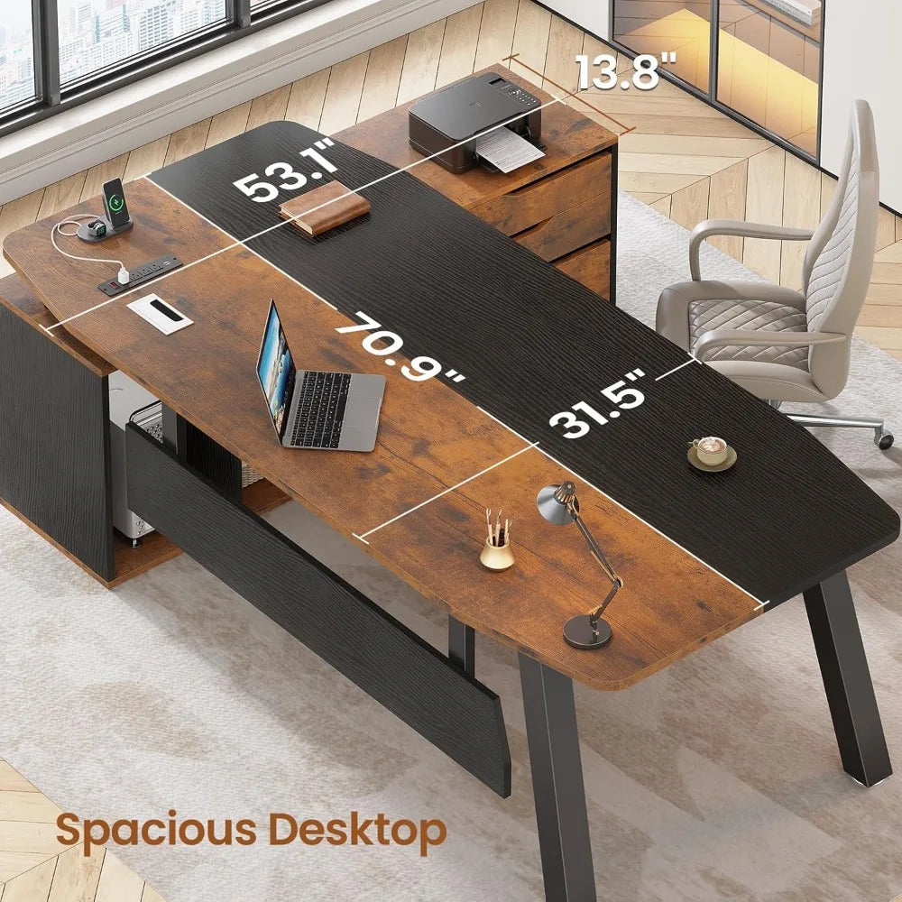 NONEDesk L-Shaped Executive Desk With Built-In USB Outlet