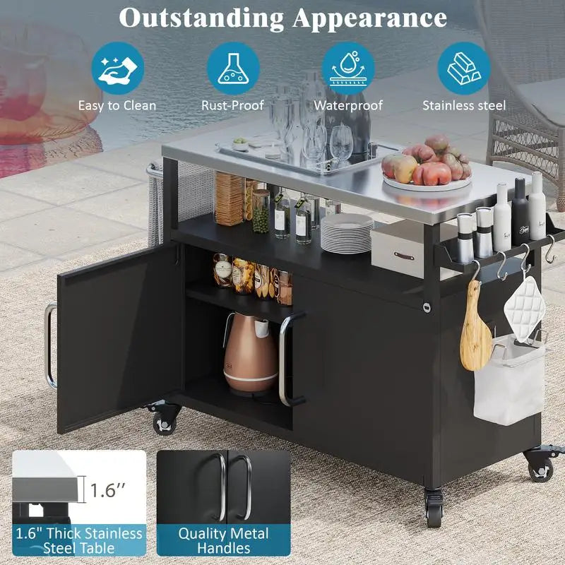 Outdoor Kitchen Island With Stainless Steel Top And Storage