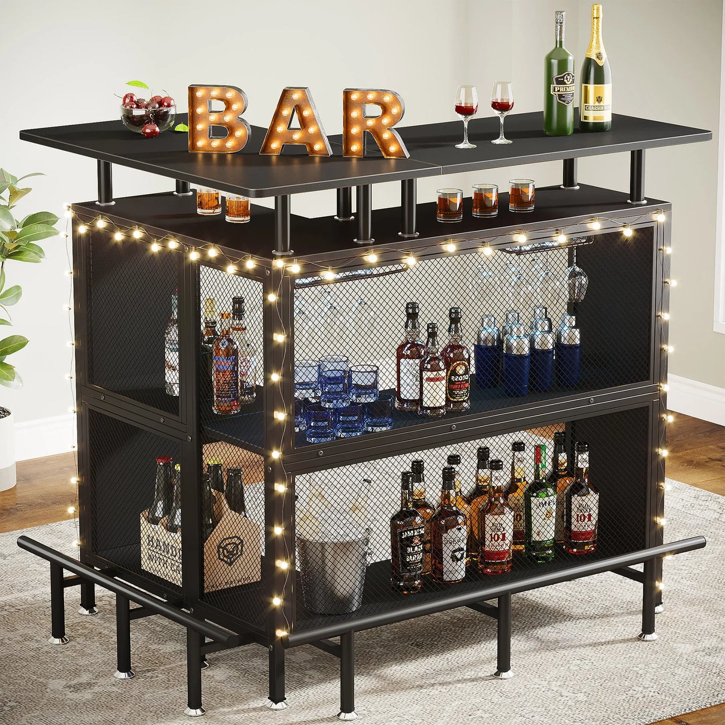 Tribesigns Home Bar Unit Iron Frame Minimalist Liquor Cabinet
