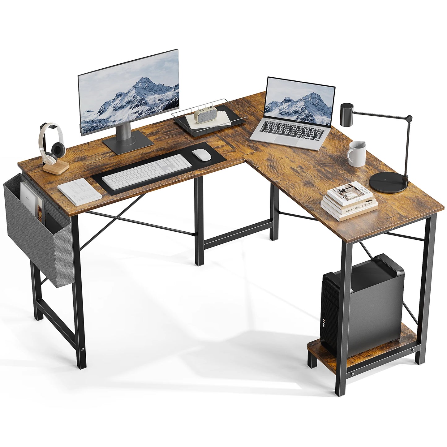 JHK Gaming Corner Desk L-Shaped With CPU Storage Shelf