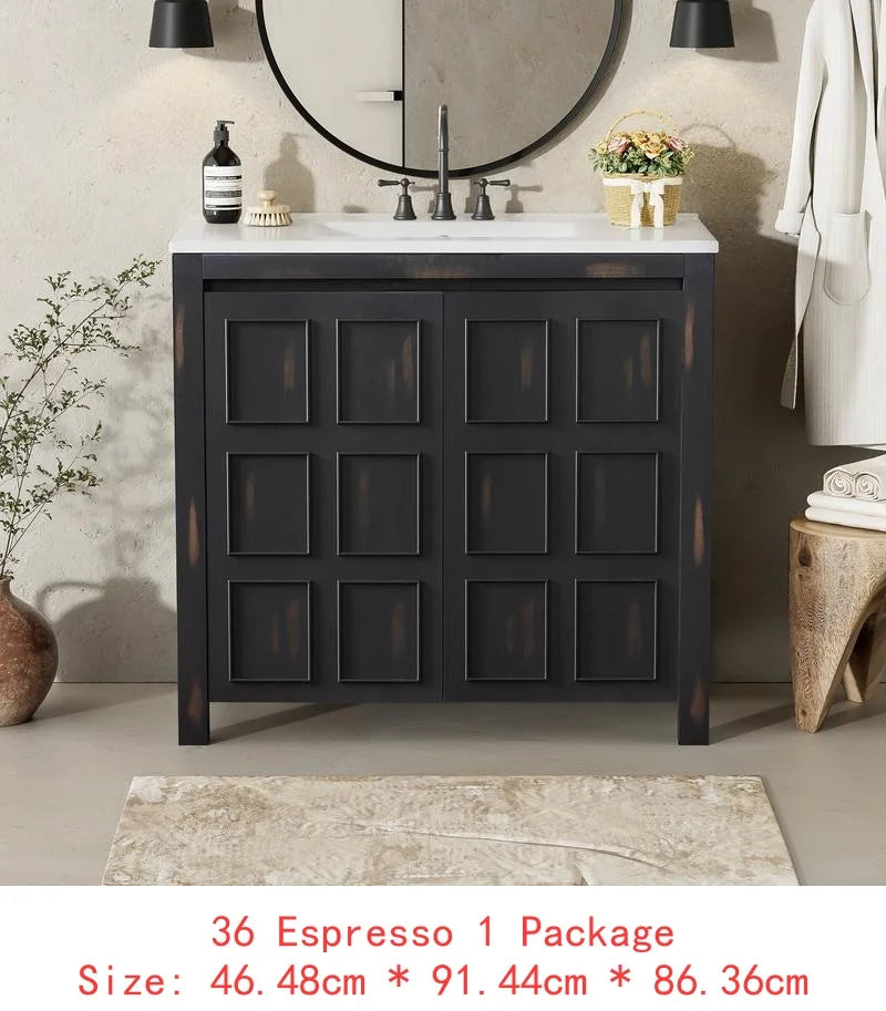 Bathroom Vanity Set With Double Ceramic Sinks And Soft-Close Doors