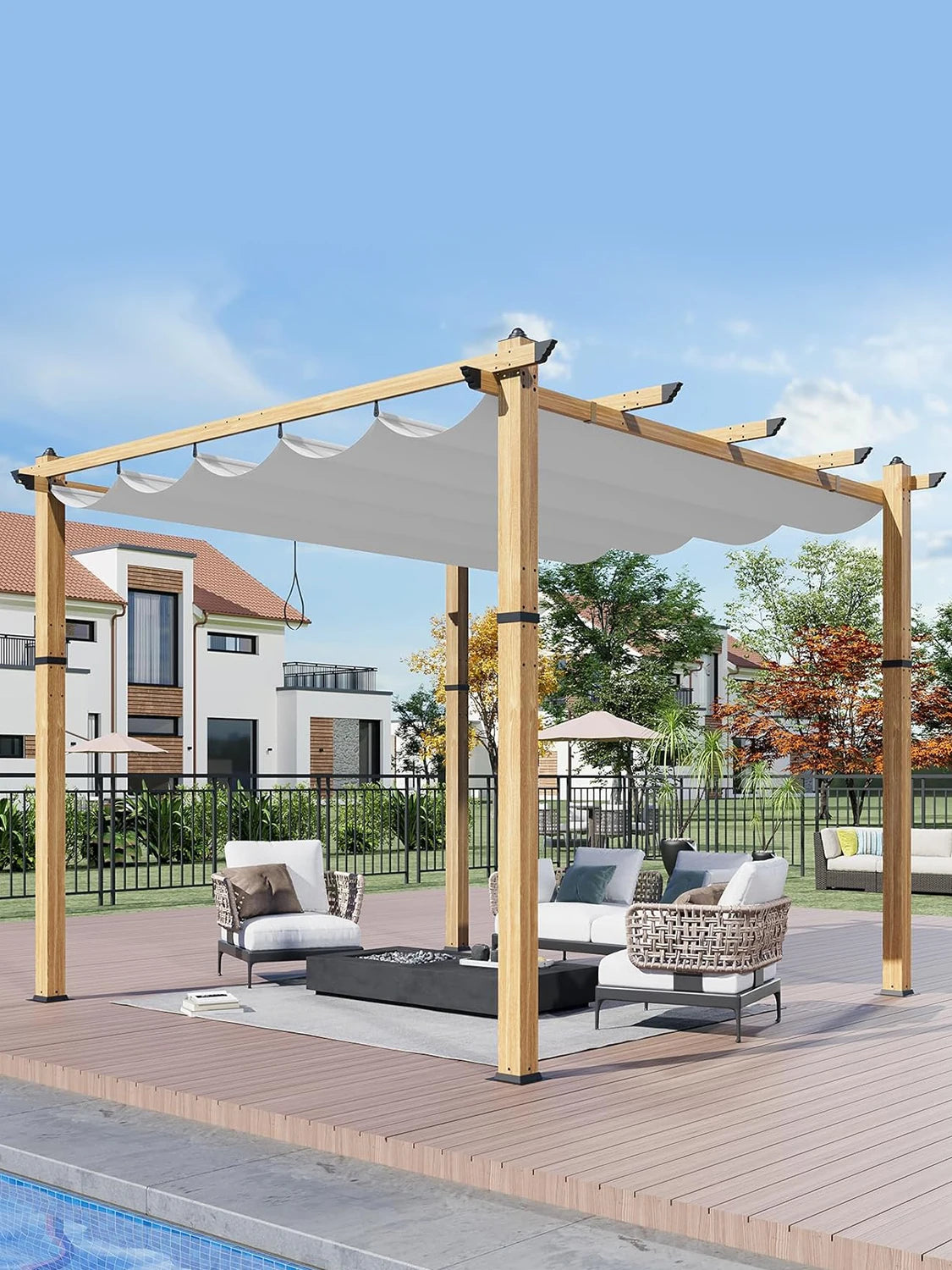 HiMISS Pergola Retractable Canopy Aluminum Alloy Frame
