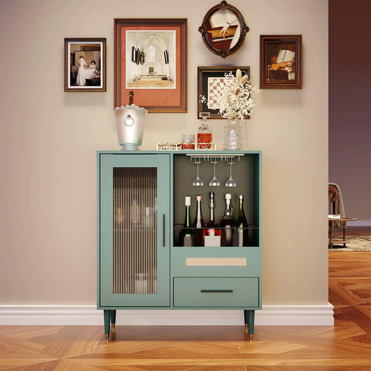 HiMISS Wine Bar Cabinet Tempered Glass Door For Living Room