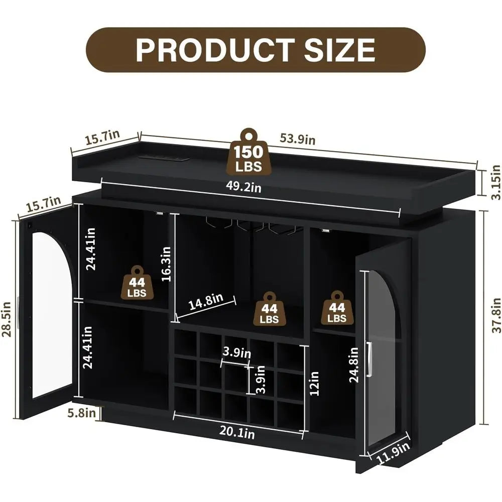 Wine Bar Cabinet Engineered Wood With Power Outlet
