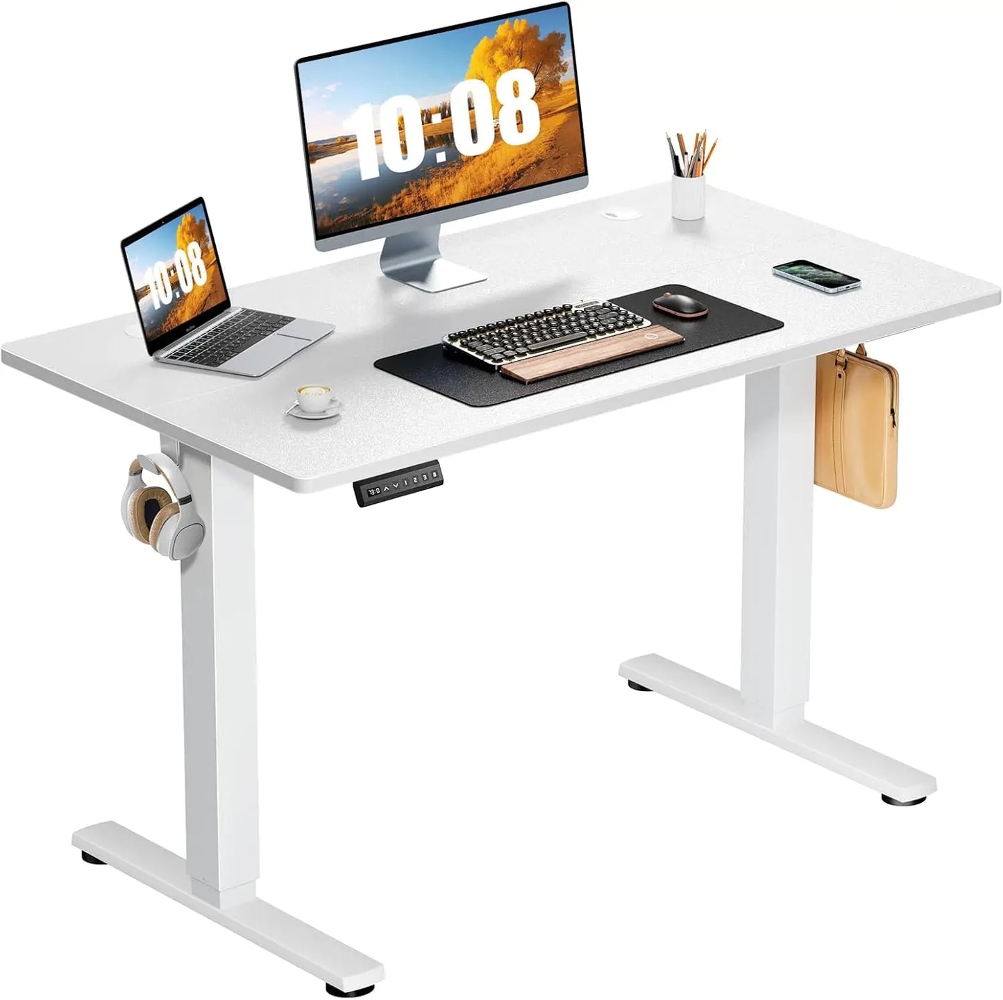 Electric Standing Desk 3 Memory Presets Wood Top Metal Frame