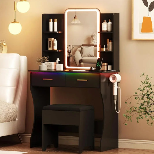 HUANZHUANG Vanity Desk With LED Mirror