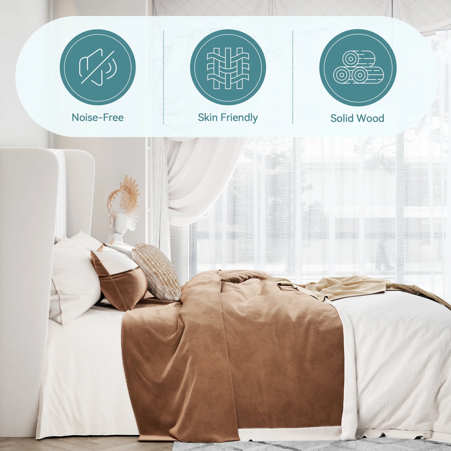 HOOMIC Velvet Bed Frame With Wingback Headboard Channel Tufted