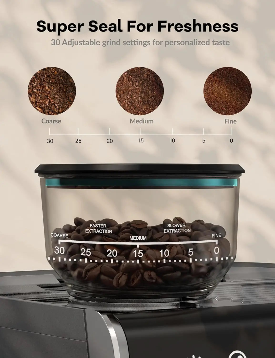 Acekool Espresso Machine With Grinder, 20 Bar Pressure