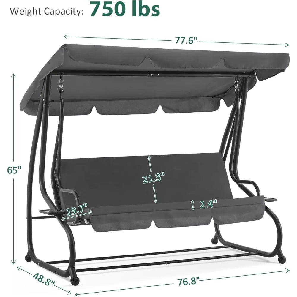 Three Seat Patio Swing Chair With Adjustable Canopy