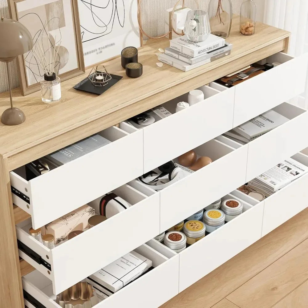 Chengwei No-Handle 9-Drawer Dresser With Oak Veneer