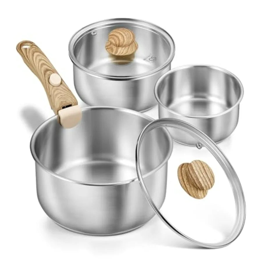 Saucepan Set Stainless Steel Tri Ply With Removable Handles