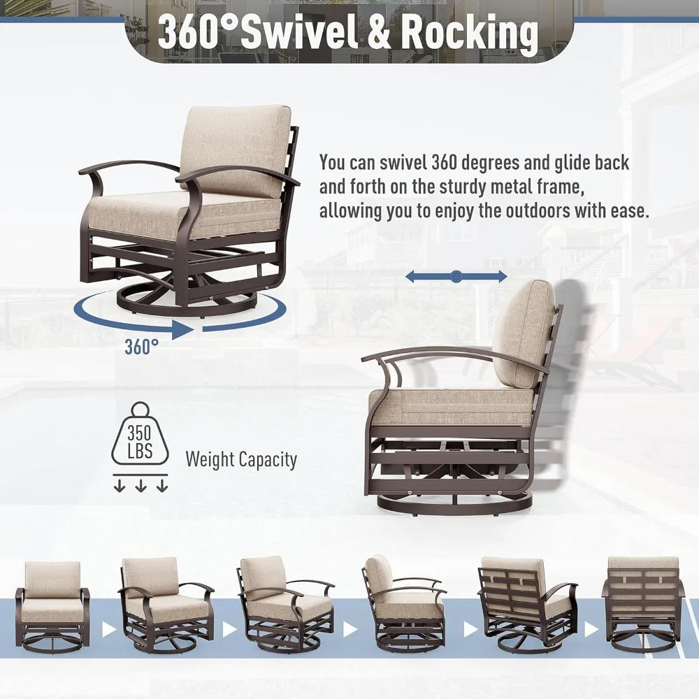 Patio Set Aluminum Swivel Rockers with Glass Table