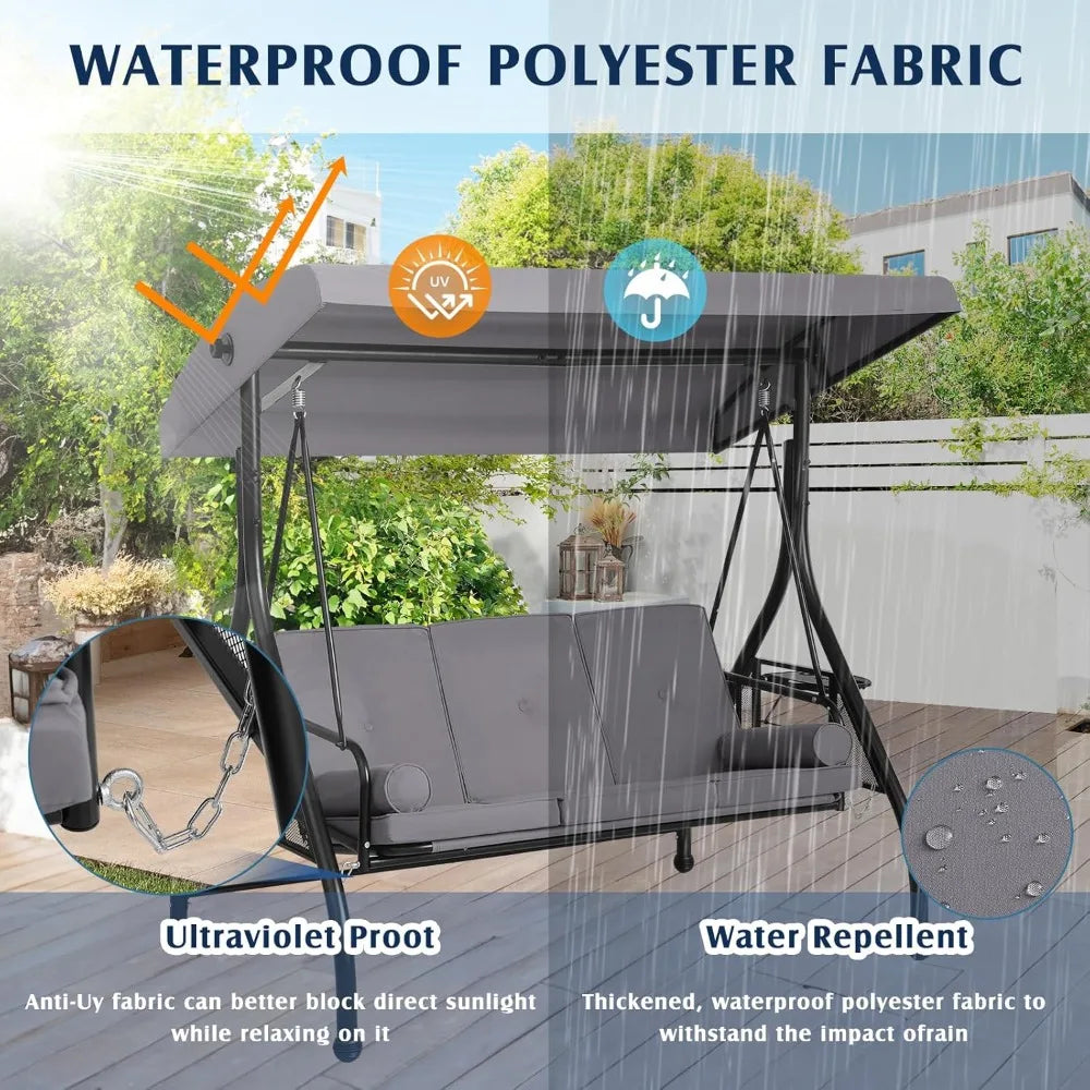 Porch Swing With Canopy And Stand In Powder Coated Metal