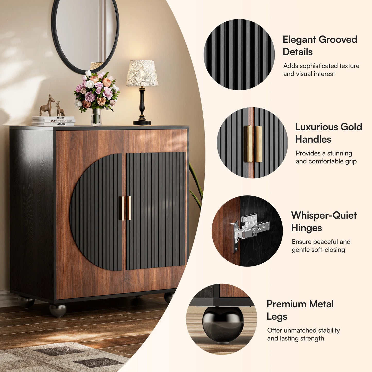 Modular Credenza Fluted Wood Storage Cabinet