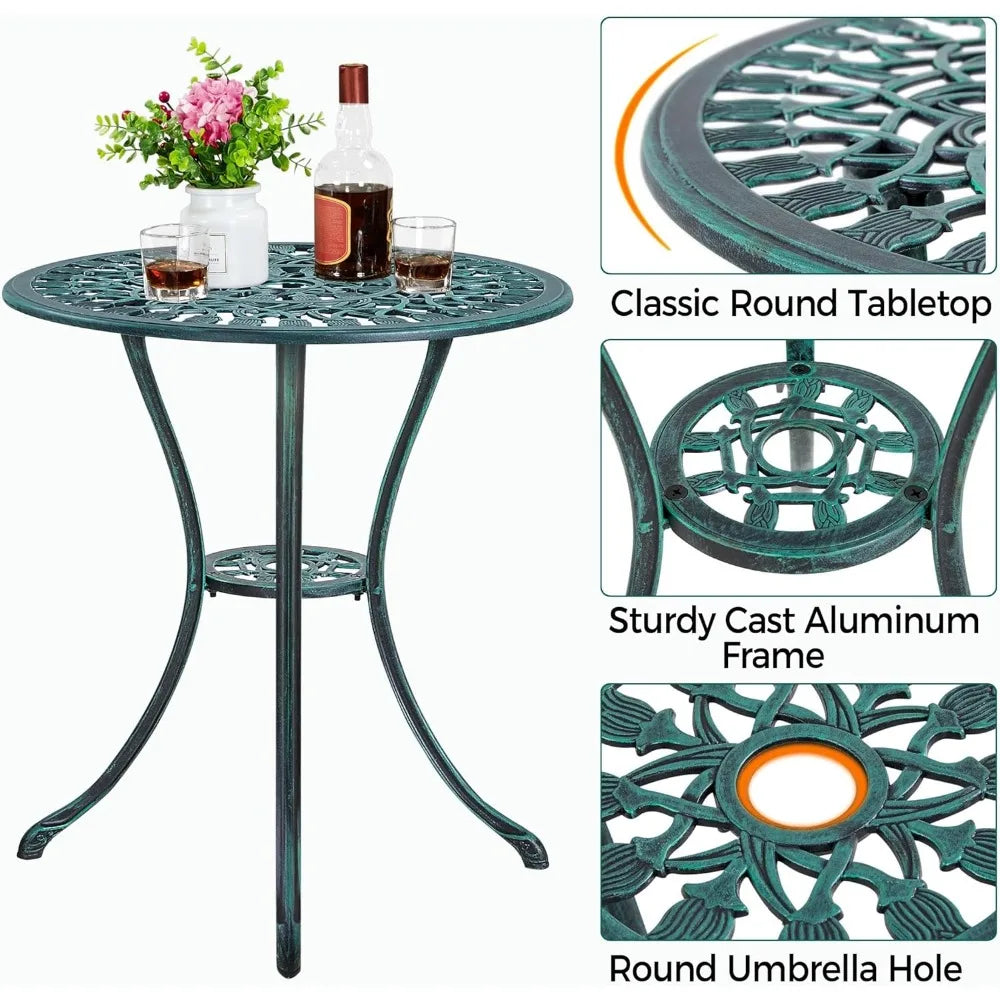 Patio Bistro Set Cast Aluminum Table And Chairs, 3-Piece