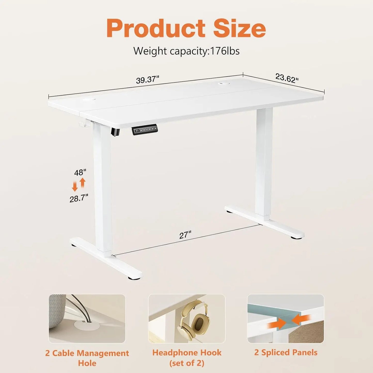 Electric Standing Desk 3 Memory Presets Wood Top Metal Frame