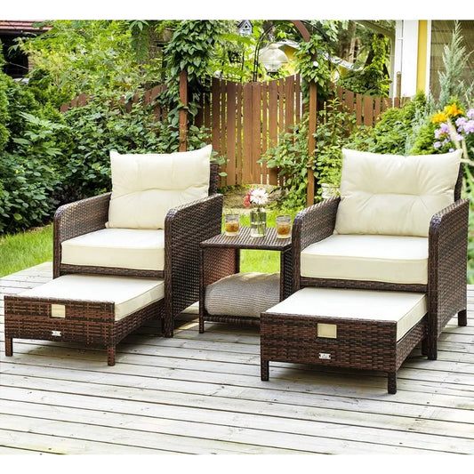 PAMAPIC 5-Piece Rattan Patio Furniture Set With Ottomans
