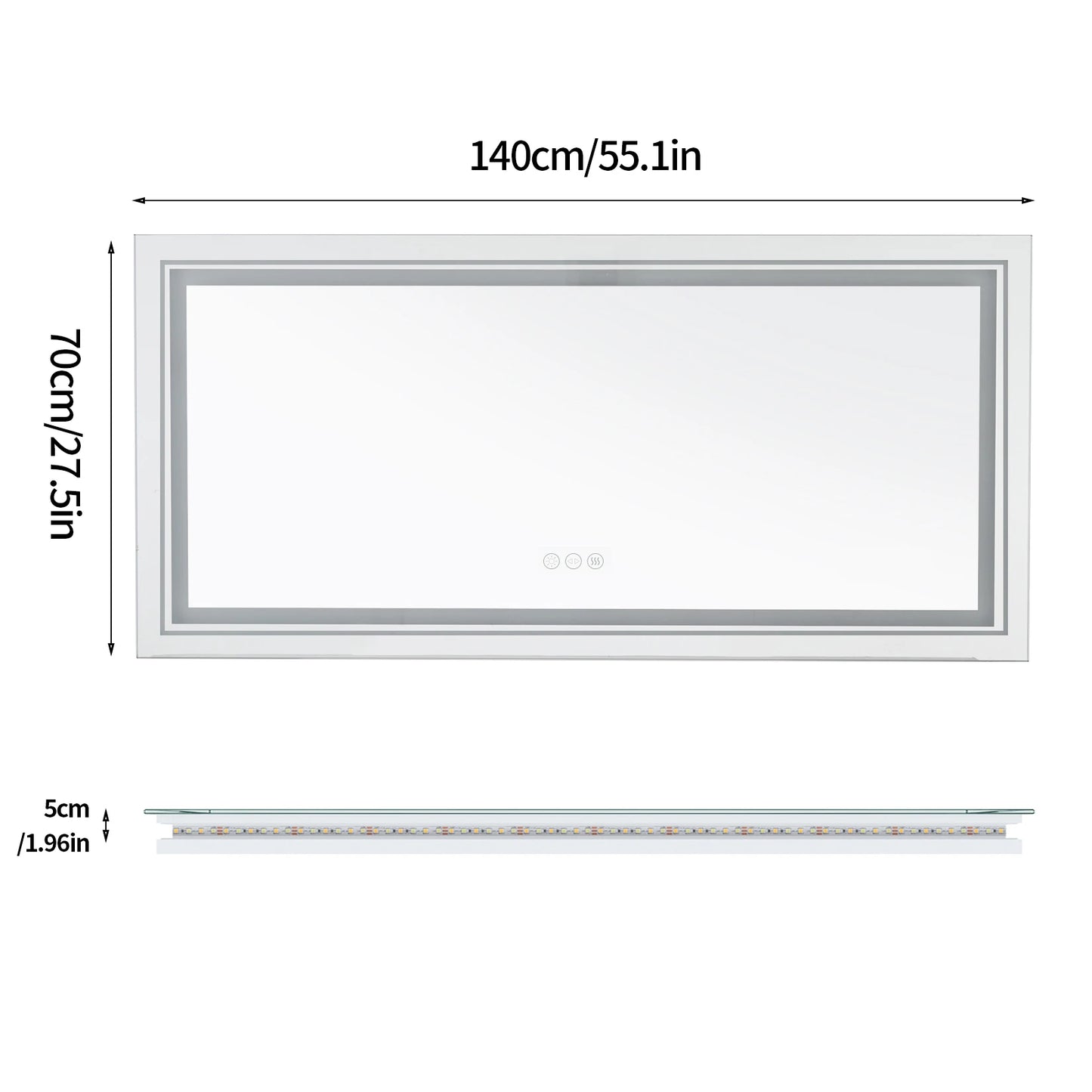 Bathroom Mirror LED Backlit Anti-Fog Wall Mounted Vanity