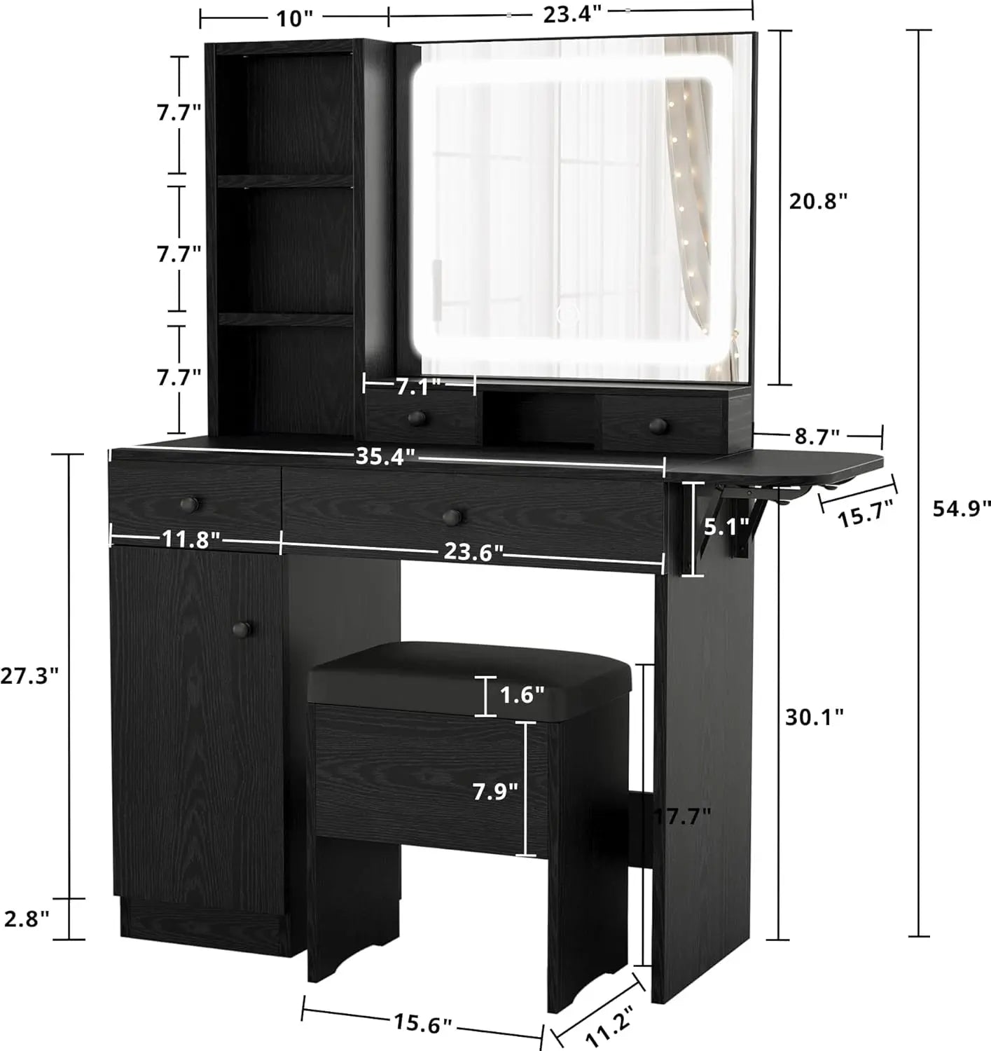 Vanity Desk With LED Mirror For Bedroom Makeup Organization