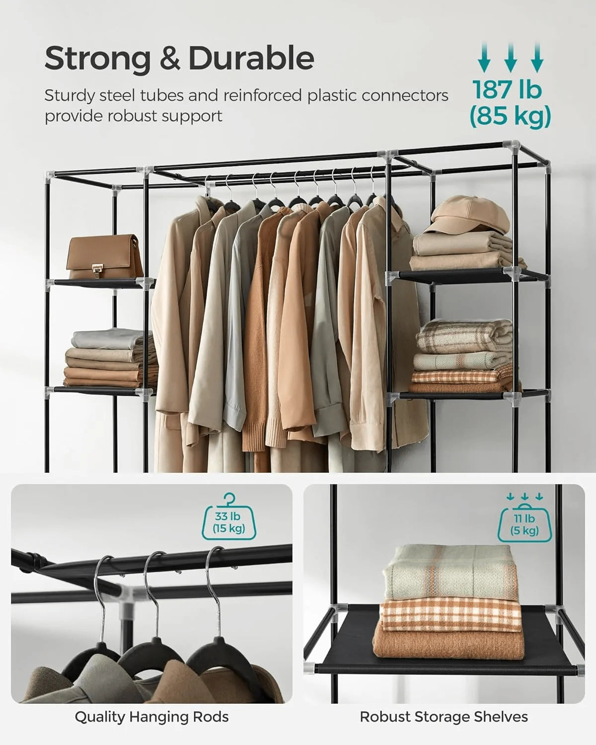 Wardrobe Portable Freestanding With Non-Woven Fabric Shelving