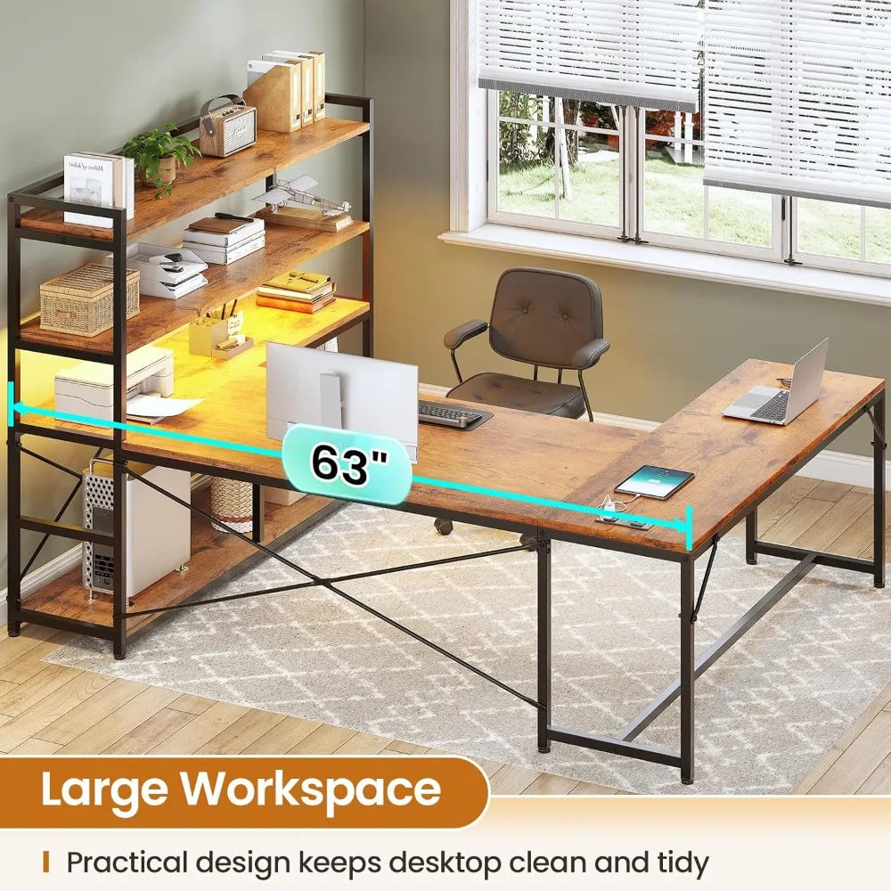 L Shaped Desk With Power Outlet For Home Office Setup