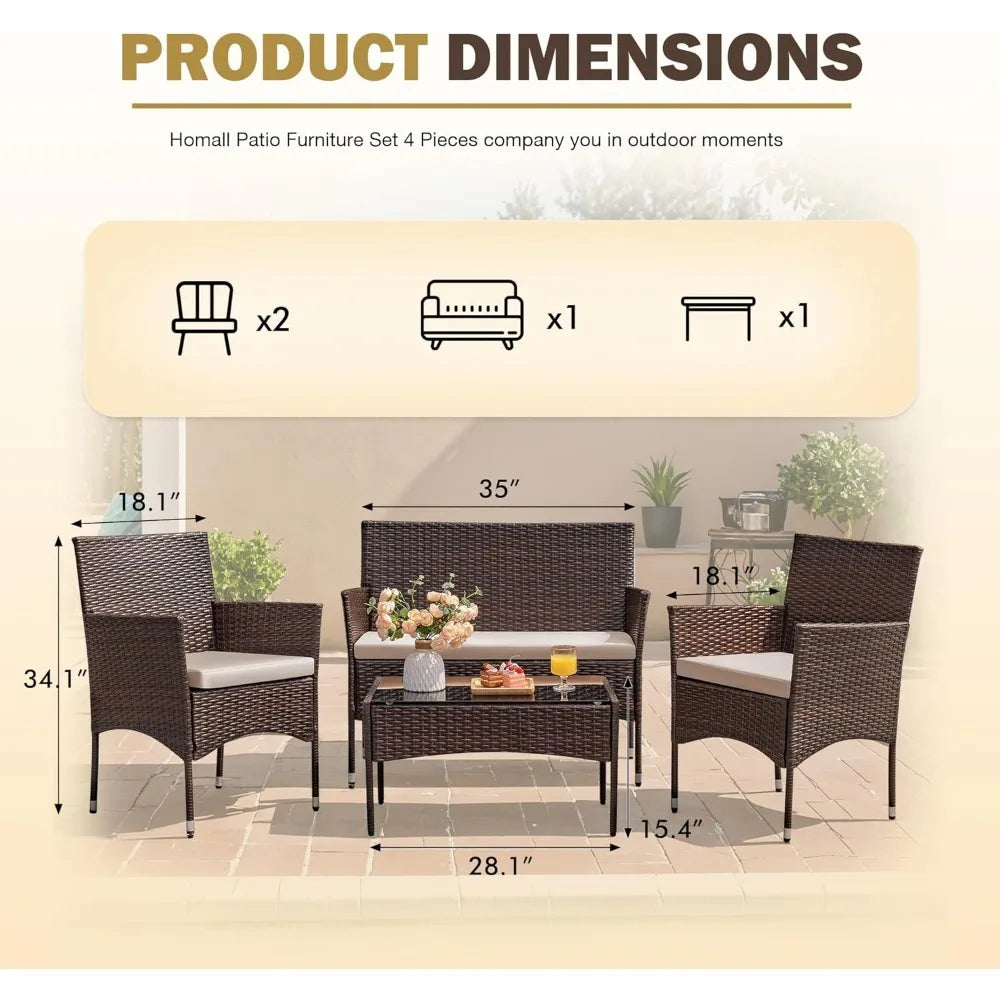 Outdoor Patio Furniture Set Rattan Wicker 4-Piece for Garden