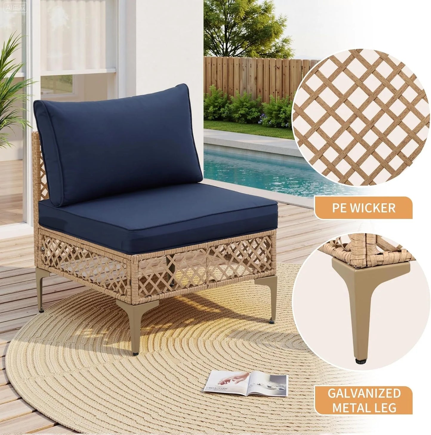 SEOGWISAM Outdoor Wicker Patio Set Cushioned Sofa Coffee Table