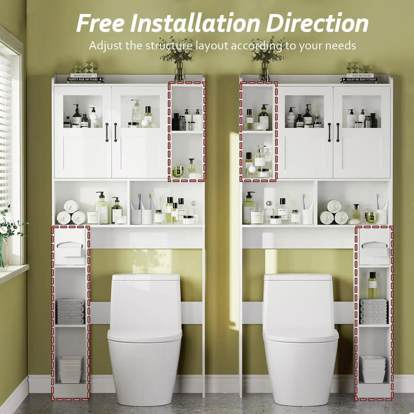 HiMISS Over Toilet Storage Cabinet Glass Door Modern Organizer