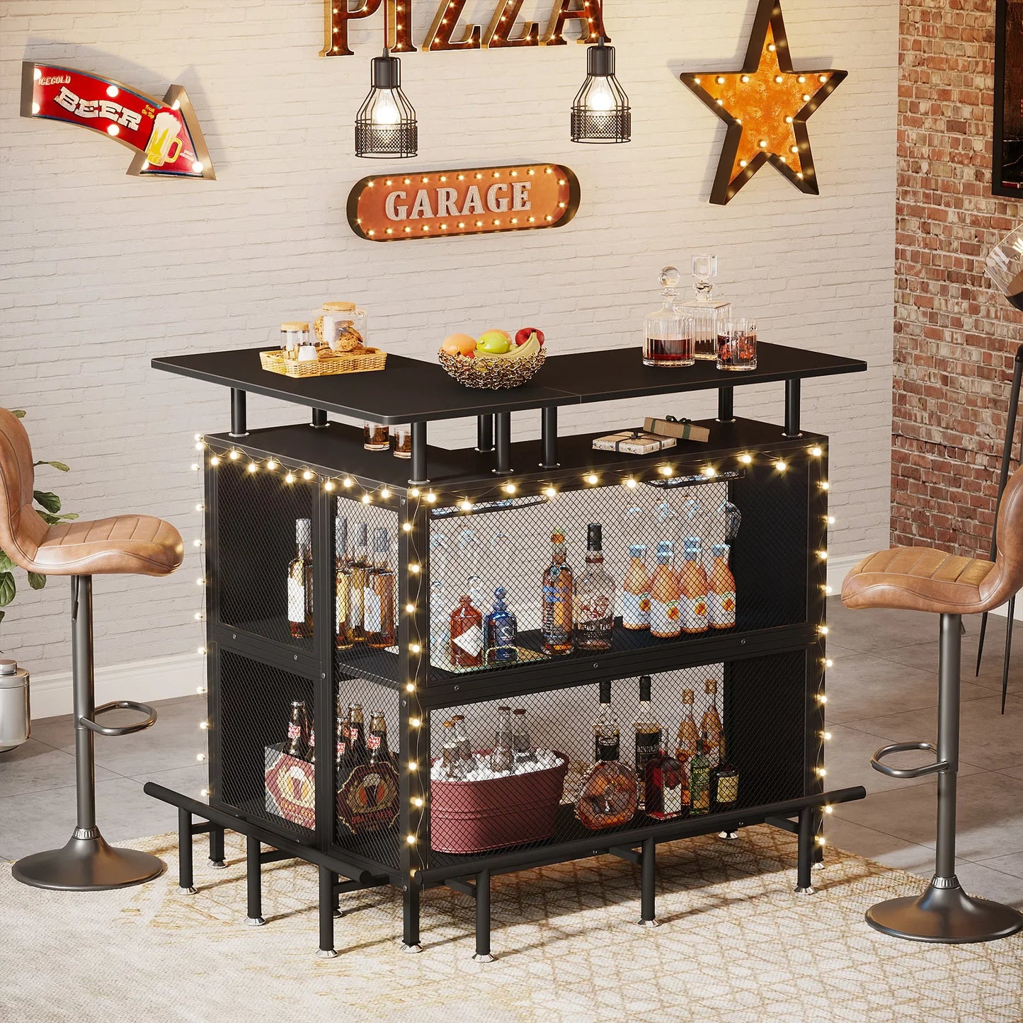 Tribesigns Home Bar Unit Iron Frame Minimalist Liquor Cabinet