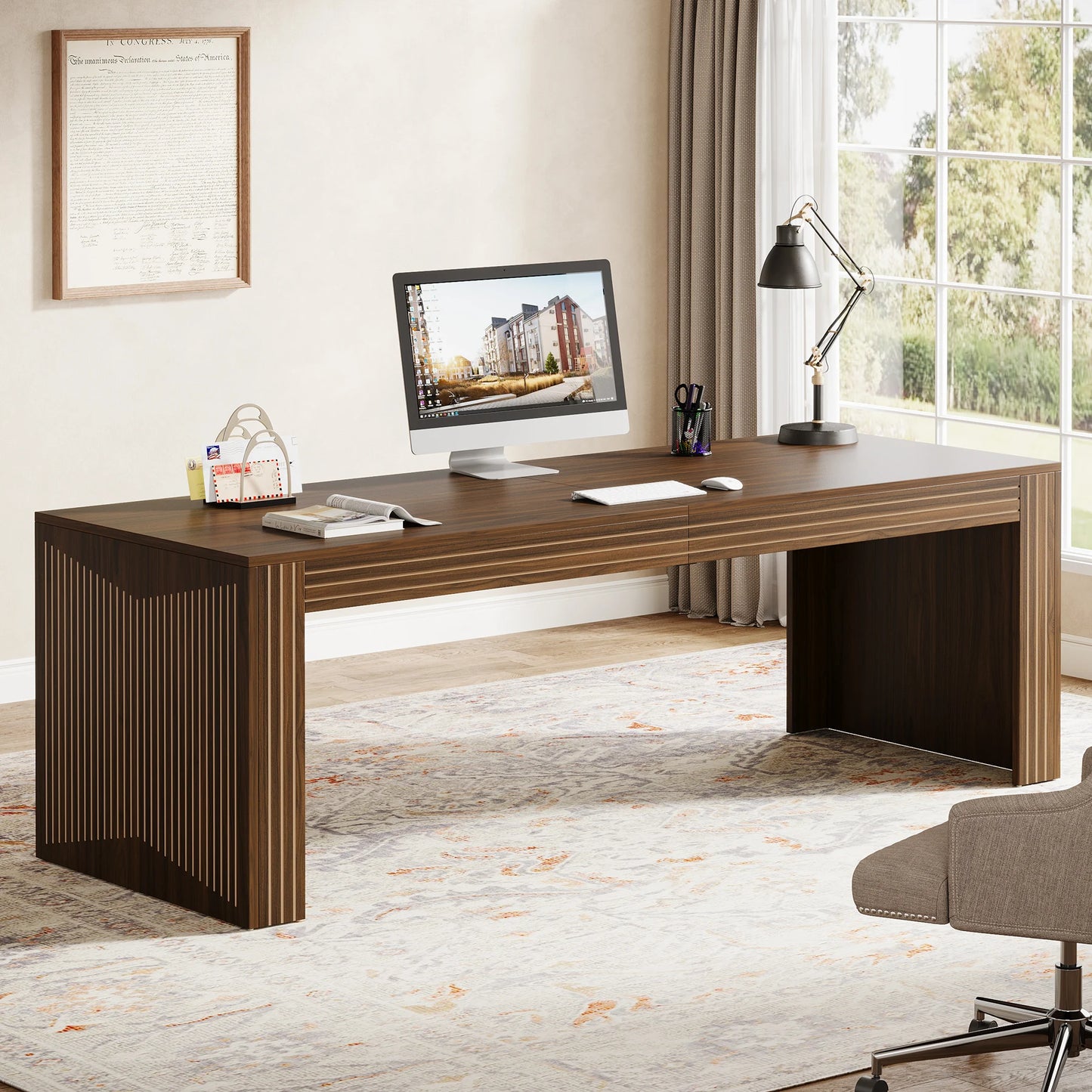 Tribesigns Desk Extra Long Two Person Wooden Home Office