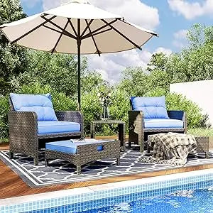 PAMAPIC 5-Piece Rattan Patio Furniture Set With Ottomans