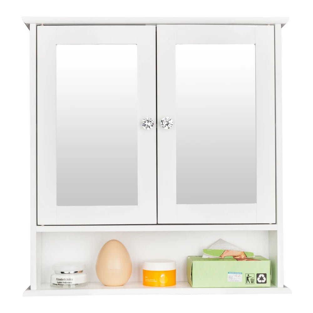 Mirror Cabinet Dual Door Wall Mounted Bathroom Shelf