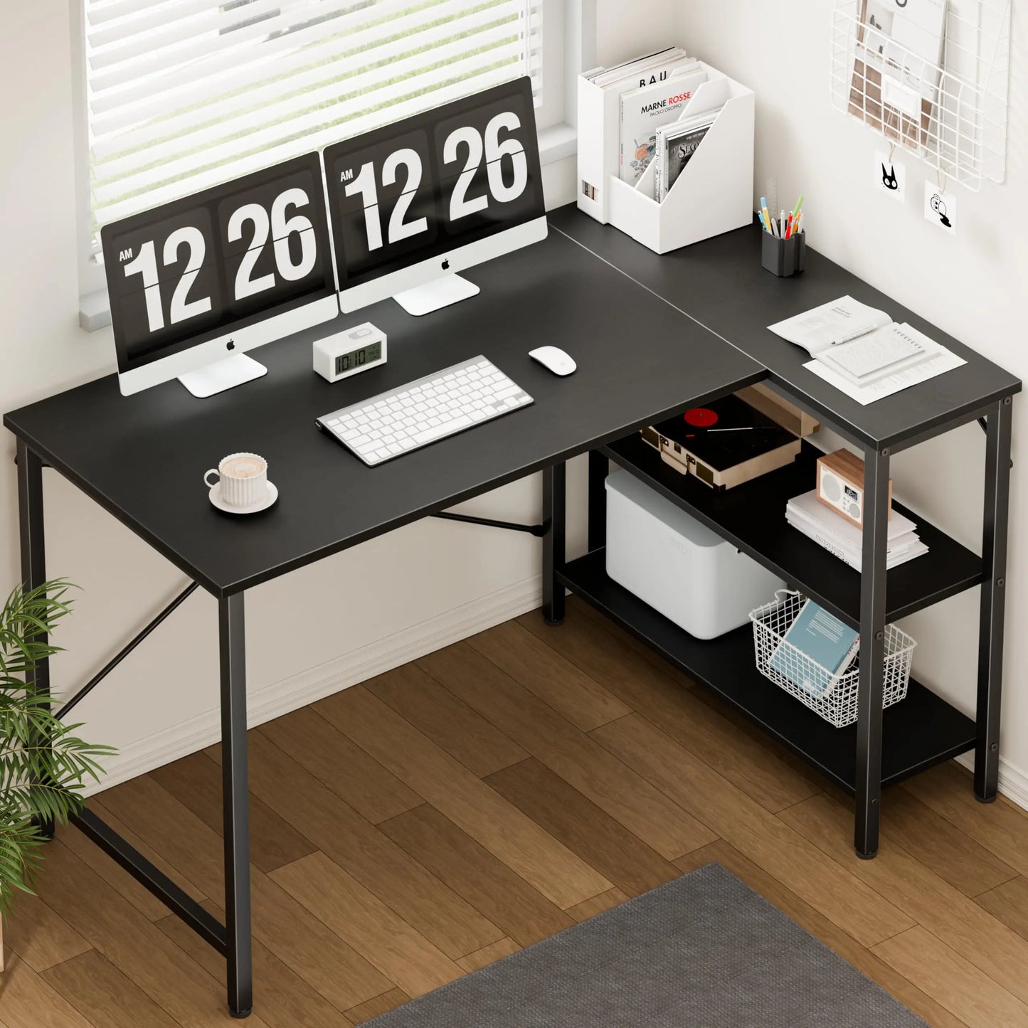 JHK L-Shaped Desk With Reversible Storage Shelves For Home Office