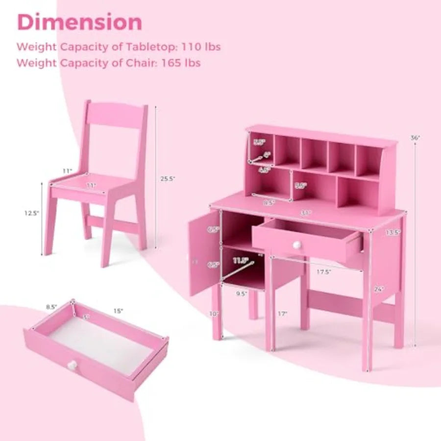 Desk and Chair Set With Drawer Hutch and Storage Shelves