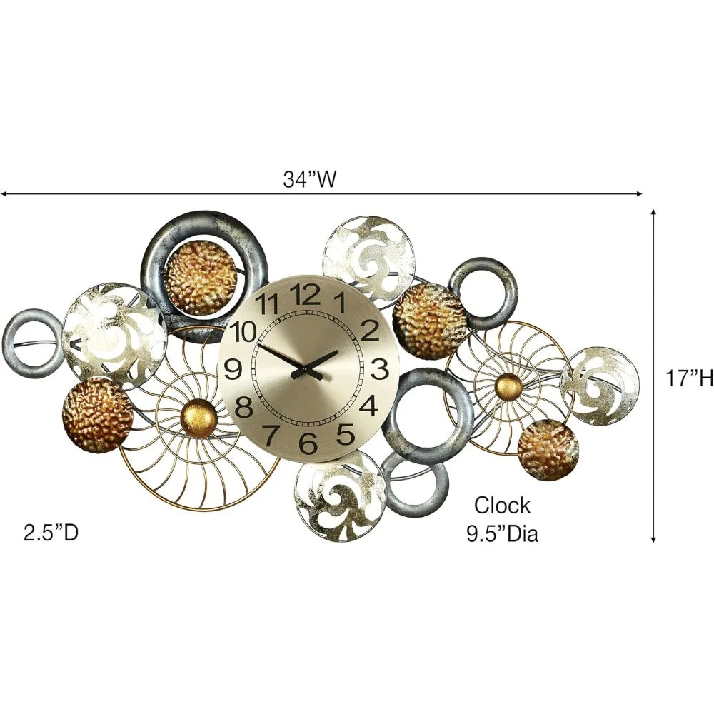 Metal Wall Art Clock Modern Bold Numbers and Hands