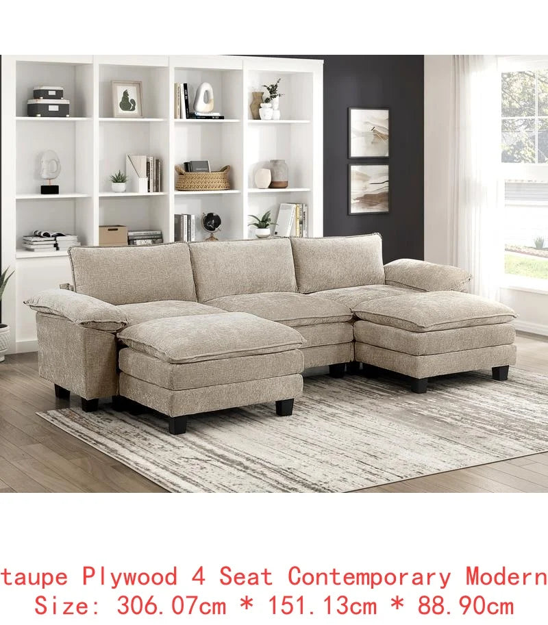 Modular Sectional Sofa Set With Plush Chenille Upholstery