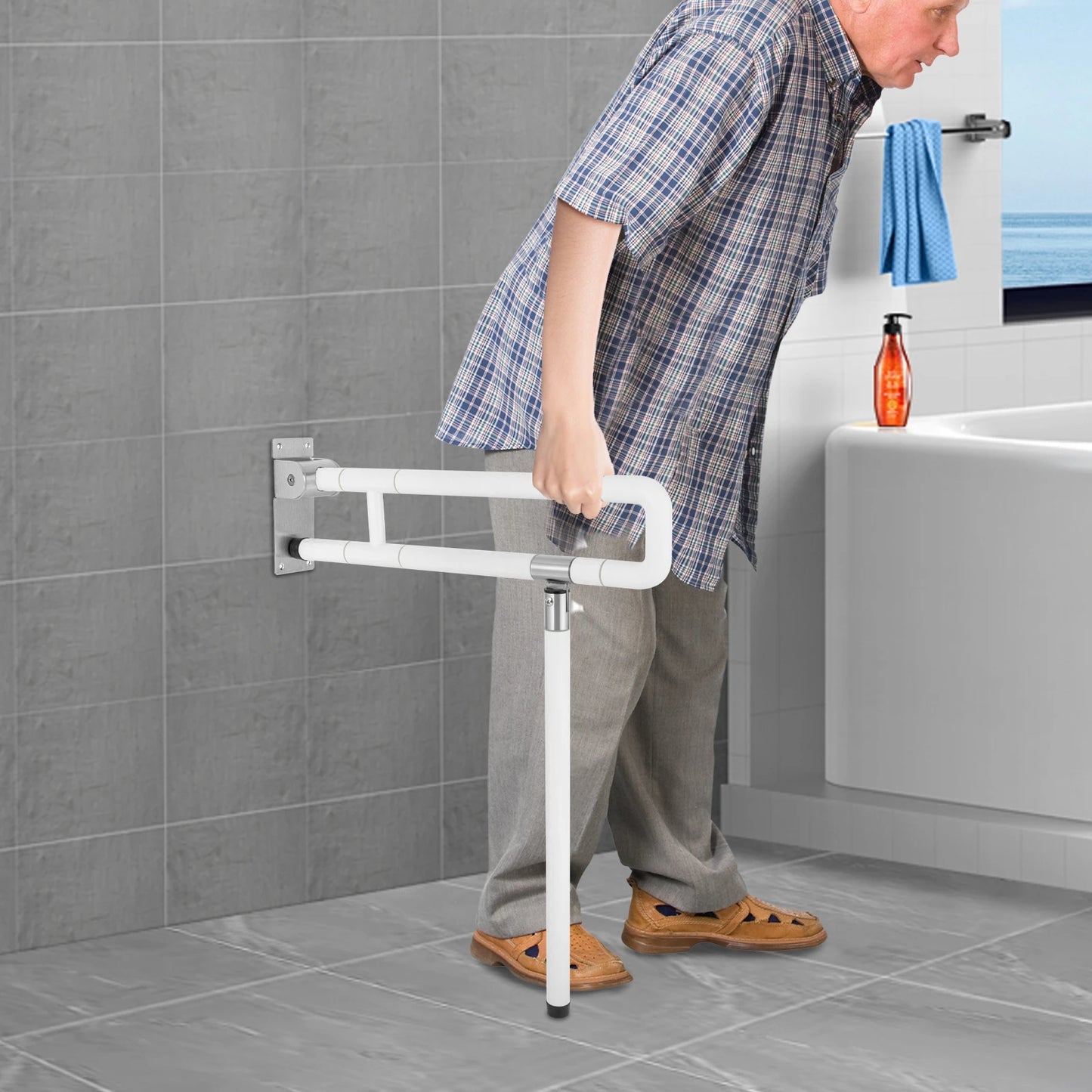 Toilet Grab Bar Foldable Wall Mount Assist Handle Support