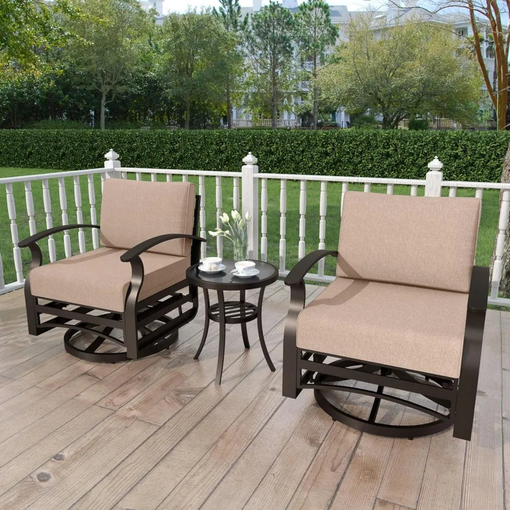 Patio Set Aluminum Swivel Rockers with Glass Table