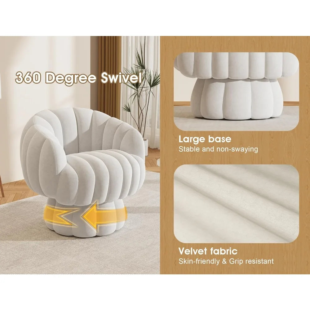 Accent Chair With Velvet Upholstery And 360-Degree Barrel Swivel